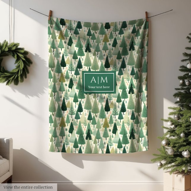 Vattenfärgspastellprogram grönt Julgranar Fleecefilt (Chic watercolor sage green minimalist holiday throw)