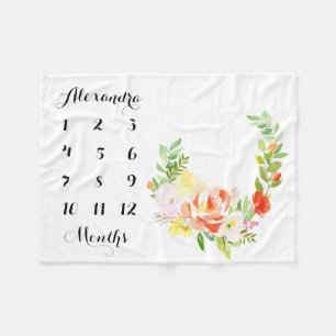 Vattenfärgspeach Peonies Wandeans Baby Milestone Fleecefilt
