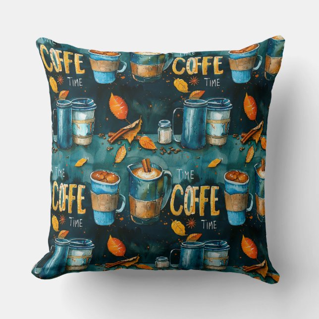 Vattenfärgspenna bläck kaffe koppar, krukor, kanel kudde (Framsida)