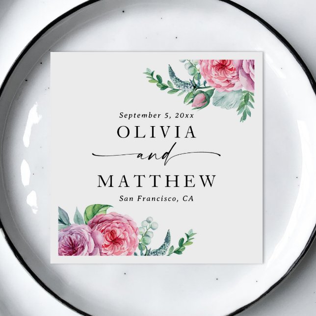 Vattenfärgspennor. Elegant boho blommigt bröllop Pappersservett (Skapare uppladdad)