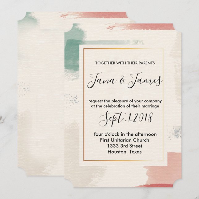Vattenfärgspensel Stroke Faux Foil bröllop Inbjudningar (Fram/baksida)