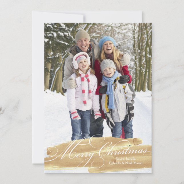 Vattenfärgspenseldrag | Guld Julkort (Framsida)