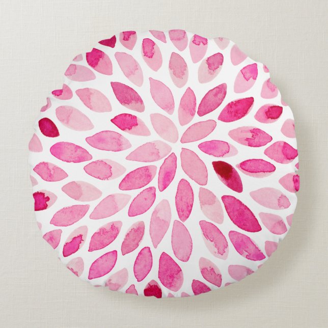 Vattenfärgspenseldrag - rosa, palett rund kudde (Framsidan)