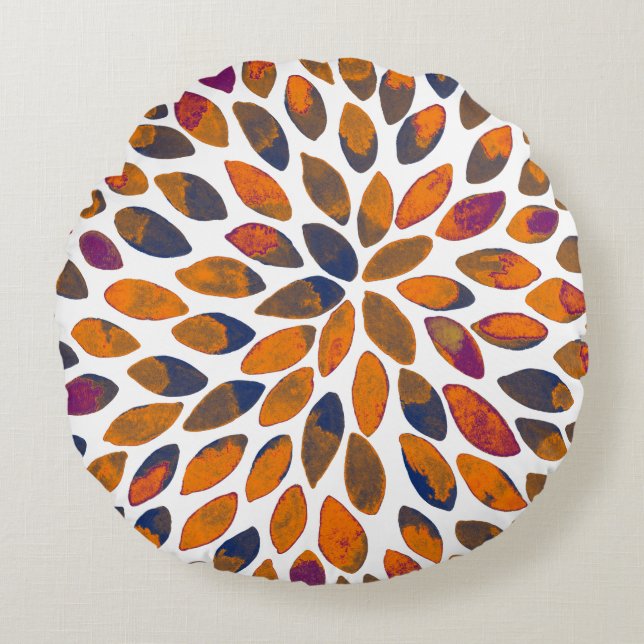 Vattenfärgspenseldrag - rosteffekt rund kudde (Framsidan)