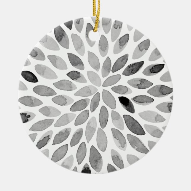 Vattenfärgspenseldrag - svart och vitt julgransprydnad keramik (Framsidan)