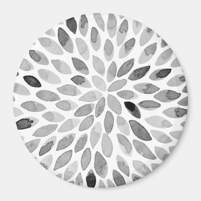 Vattenfärgspenseldrag - svart och vitt magnet (Framsidan)