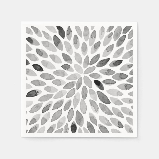 Vattenfärgspenseldrag - svart och vitt pappersservett (Framsidan)