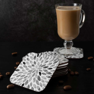 Vattenfärgspenseldrag - svart och vitt underlägg papper kvadrat