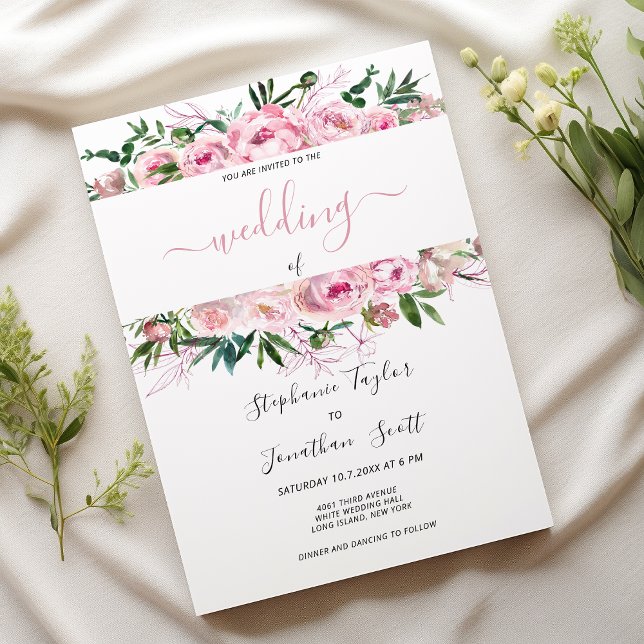 Vattenfärgspeonens rosa blommigt bröllop inbjudningar (Watercolor pink coral peony floral wedding )