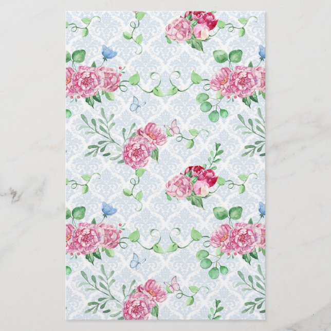 vattenfärgspeony,butterfly vattenfärg brevpapper (Framsida)