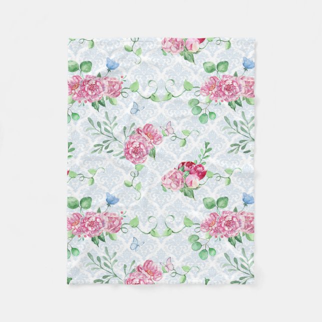 vattenfärgspeony,butterfly vattenfärg fleecefilt (Framsidan)