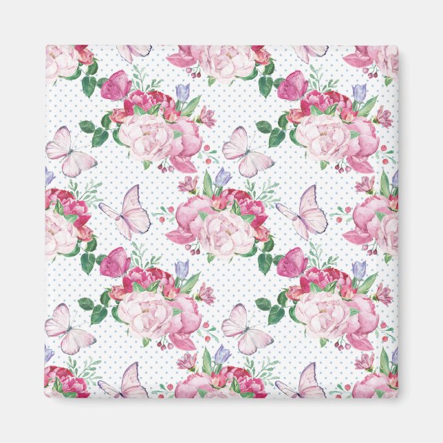 vattenfärgspeony,vattenfärgsfjäril magnet (Framsidan)