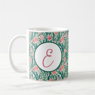 Vattenfärgspersika och grönt blomster Mönster mono Kaffemugg