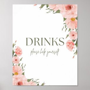 Vattenfärgspersikofärgad Blommigt Beverage Poster