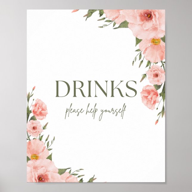 Vattenfärgspersikofärgad Blommigt Beverage Poster (Framsidan)