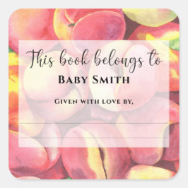 Vattenfärgspersikor - detta tillhör bok till fyrkantigt klistermärke