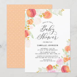 Vattenfärgspersikor och blommor Babykläder Inbjudningar