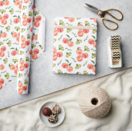 Vattenfärgspersikor och grönska Botaniskt mönster Presentpapper
