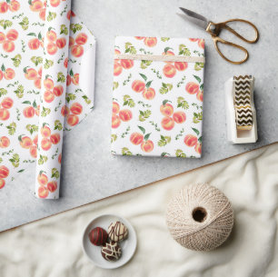 Vattenfärgspersikor och grönska Botaniskt mönster Presentpapper