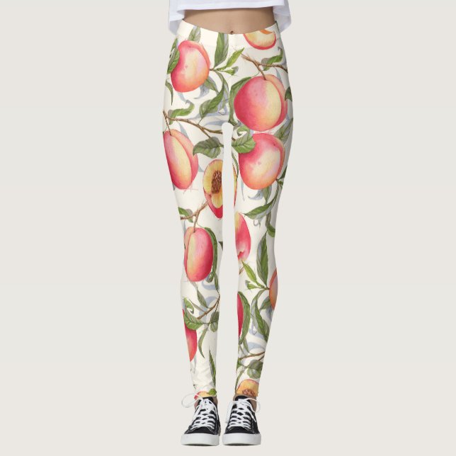 Vattenfärgspersikor, sömlöst blommönster. leggings (Framsida)