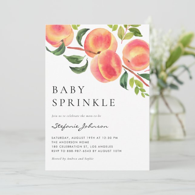 Vattenfärgspersikor Sommar Baby Sprinkle Inbjudningar (Stående Fram)