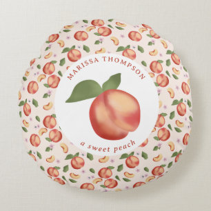 Vattenfärgspersikor Sweet Peach Flicka Rund Kudde