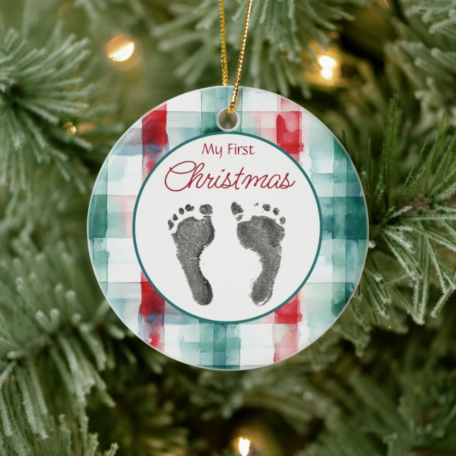 Vattenfärgspets första jul Din Baby Feet Julgransprydnad Keramik (Träd)