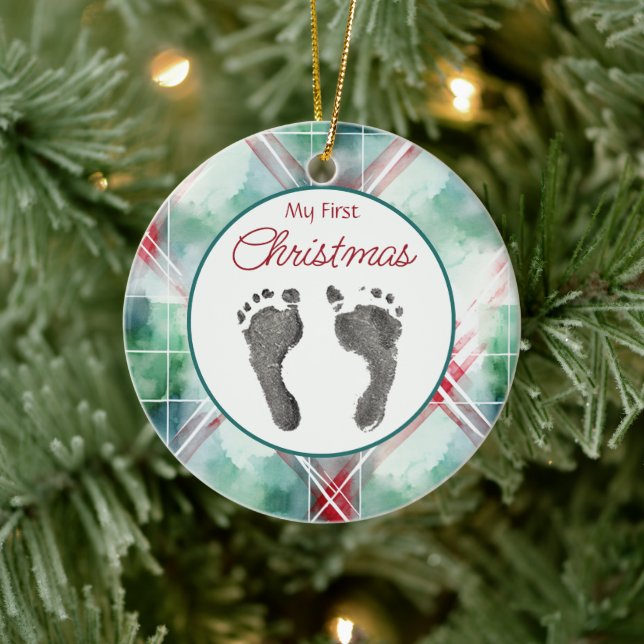 Vattenfärgspets första jul Din Baby Feet Julgransprydnad Keramik (Träd)