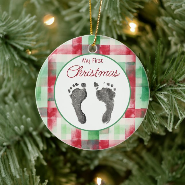 Vattenfärgspets första jul Din Baby Feet Julgransprydnad Keramik (Träd)