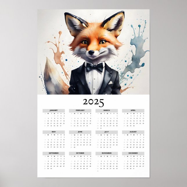 Vattenfärgspets med en Tuxedo 2025-väggkalender Poster (Framsidan)