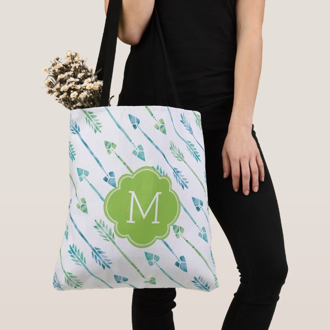 Vattenfärgspilar Mönster Monogrammad Tygkasse (Närbild)