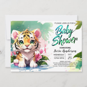 Vattenfärgspiskor Tiger Baby Shower Inbjudningar