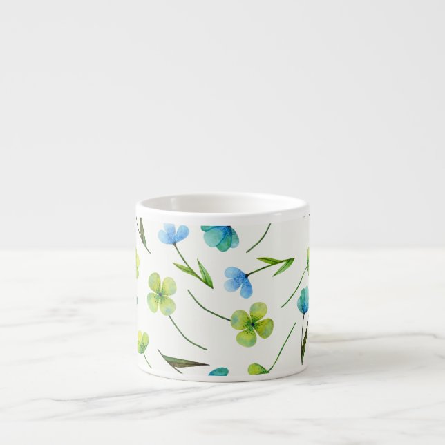 Vattenfärgsplantor: Blommigt Sömlöst Mönster. Espressomugg (Framsidan)