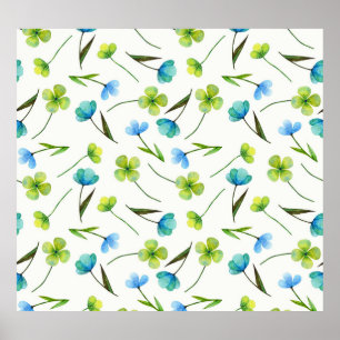 Vattenfärgsplantor: Blommigt Sömlöst Mönster. Poster