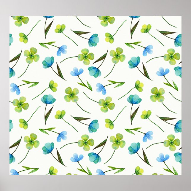 Vattenfärgsplantor: Blommigt Sömlöst Mönster. Poster (Framsidan)