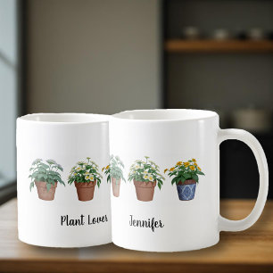 Vattenfärgsplantor, monodlade växter, älskare kaffemugg