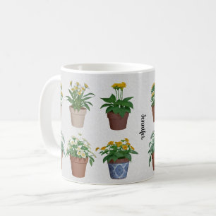 Vattenfärgsplantor, monodlade växter, älskare kaffemugg