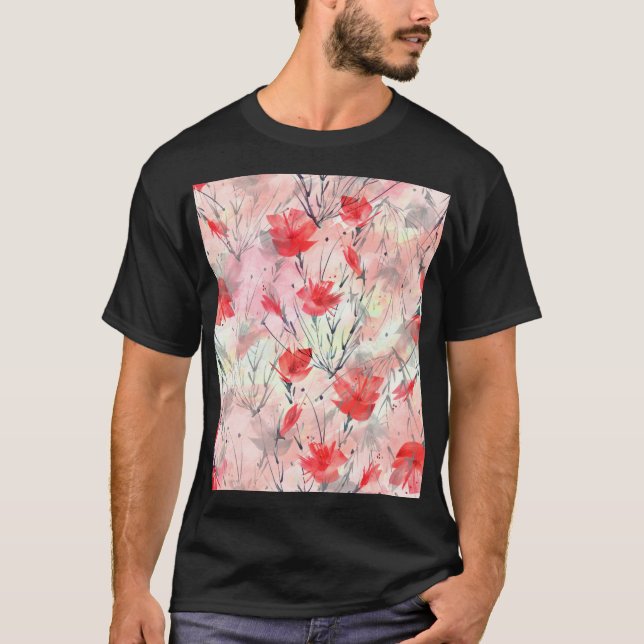 Vattenfärgsplantor Örter Flowers Mönster T Shirt (Framsida)