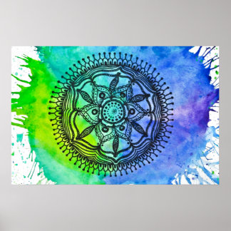 Vattenfärgsplatter Mandala Poster. Poster