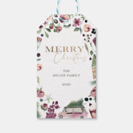 Vattenfärgsplommon och rosa god jul presentetikett