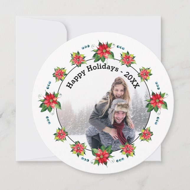 Vattenfärgspoinsettia - Circle Helgdag Card Julkort (Framsida)