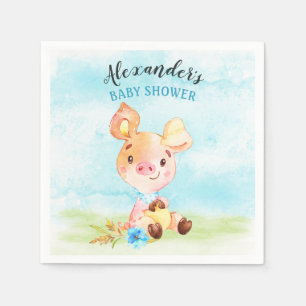 Vattenfärgspojke Piggy Baby Shower Farm Pappersservett