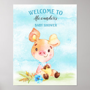 Vattenfärgspojke Piggy Baby Shower Farm Poster