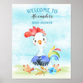 Vattenfärgspojken Tupp Baby Shower Farm Poster