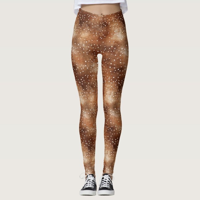 Vattenfärgspolka Punkt i kaffe Brown och Vit (2) Leggings (Framsida)
