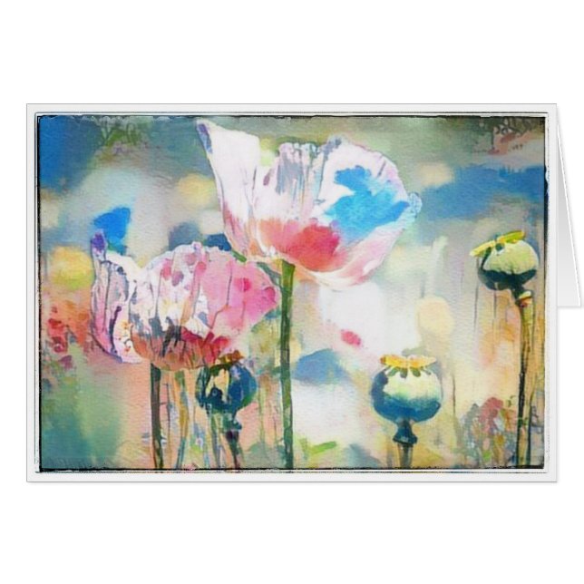 Vattenfärgspopies Hälsningskort (Framsidan Horizontal)