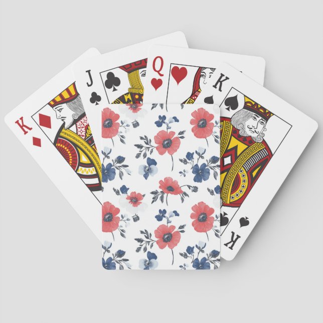 Vattenfärgspopies Mönster - röd, blå och vit (2) Casinokort (Baksidan)