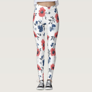 Vattenfärgspopies Mönster - röd, blå och vit (2) Leggings