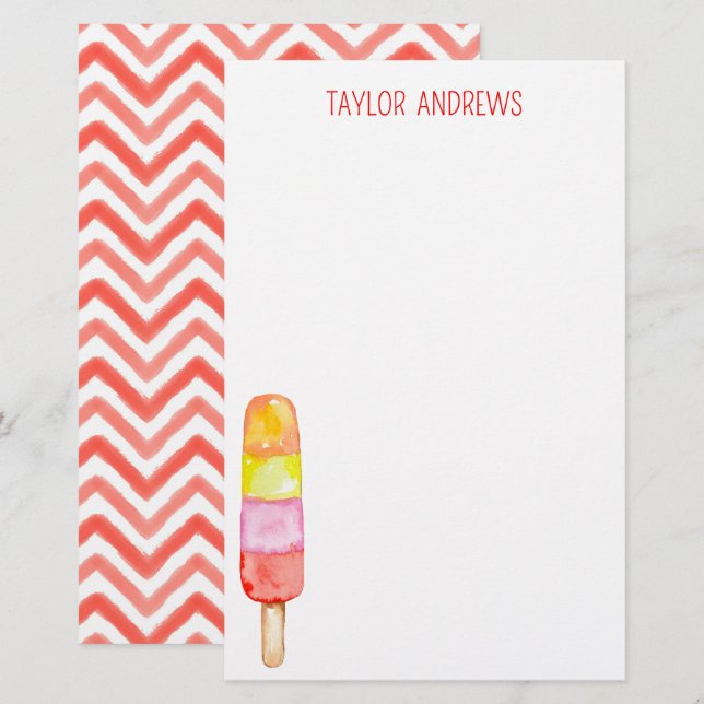 Vattenfärgspopsicle Personlig Stationery Brevpapper (Fram/baksida)