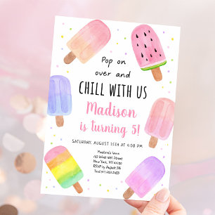 Vattenfärgspopsicle Rosa Girl Birthday Inbjudningar